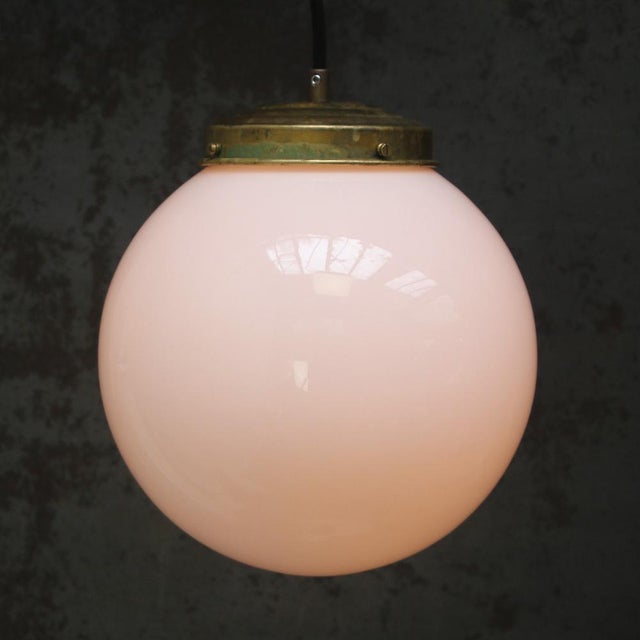 Mid-20th Century Opaline Glass Globe Pendant Light with Brass Top For Sale - Image 5 of 8