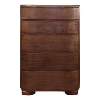 1940s Antique Deco Style Curved Wavefront Tall Dresser Chest of Drawers For Sale