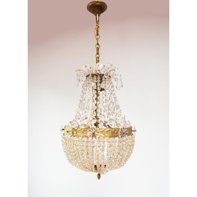 Metal French Chandelier in Bronze and Crystals, 1950 For Sale - Image 7 of 7