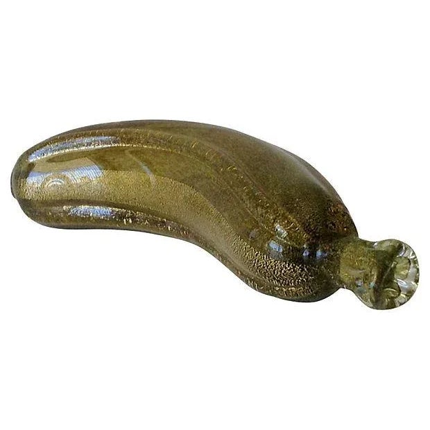 Contemporary Vintage C.1960's Italian Hand-Blown Archimede Seguso Murano Green & Gold Dust Banana For Sale - Image 3 of 6