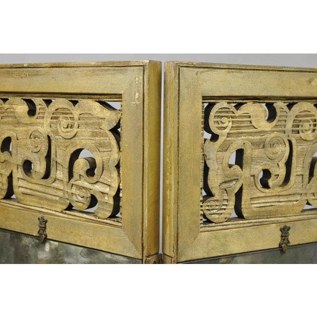 Antique Chinoiserie Oriental Eglomise Antiqued Mirror Glass 3 Panel Room Screen For Sale - Image 12 of 18