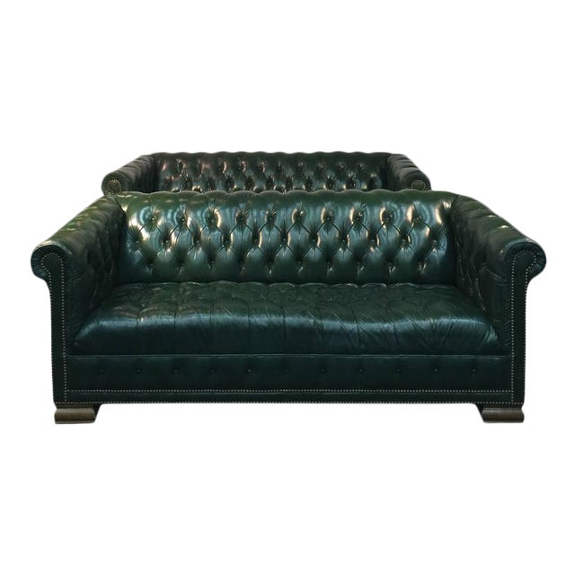 Forest Green Chesterfield Sofas a Pair Chairish