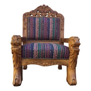 1920s Vintage Solid Teak Carved Chair For Sale