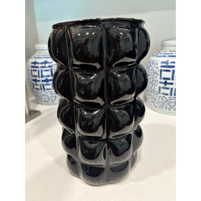 Vintage Black Bubble Art Glass Vase in the Style of Kosta Boda For Sale In Miami - Image 6 of 9