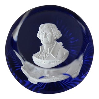 Vintage MCM Franklin Mint Cristal d'Albret Thomas Jefferson Paperweights For Sale