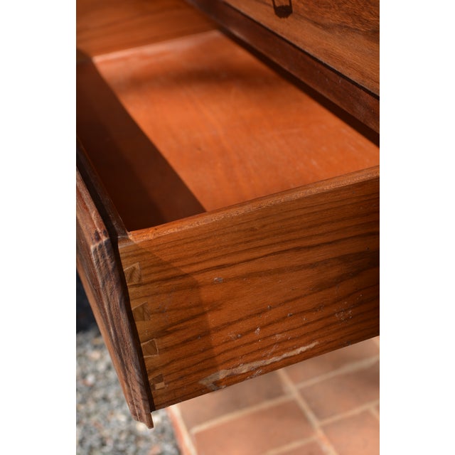 1980s Vintage Wooden English Tall Legged Cabinet or Desk W/ 3 Drawers & Carving For Sale - Image 9 of 12