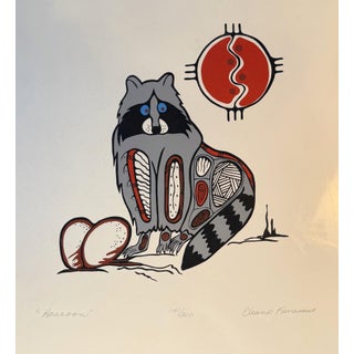 "Racoon" - 1970s Eleanor Kanasawe Signed Art Print For Sale