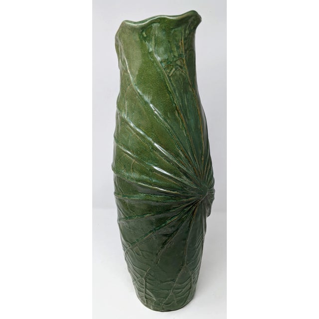 Early 21st Century 1970s Inspired Emerald Green Cabbage Style Ceramic Decorative Vase For Sale - Image 5 of 13