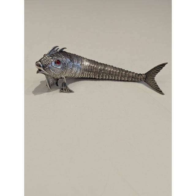 Articulated silver fish attributed to Manuel Garrido, Spain, mid-20th century. Constructed from high-grade silver with an...