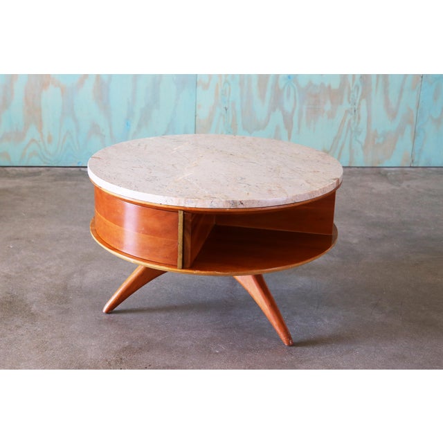 1953 Attributed Vladimir Kagan for Kagan Dreyfus Revolving Table Marble Cherry For Sale - Image 13 of 16