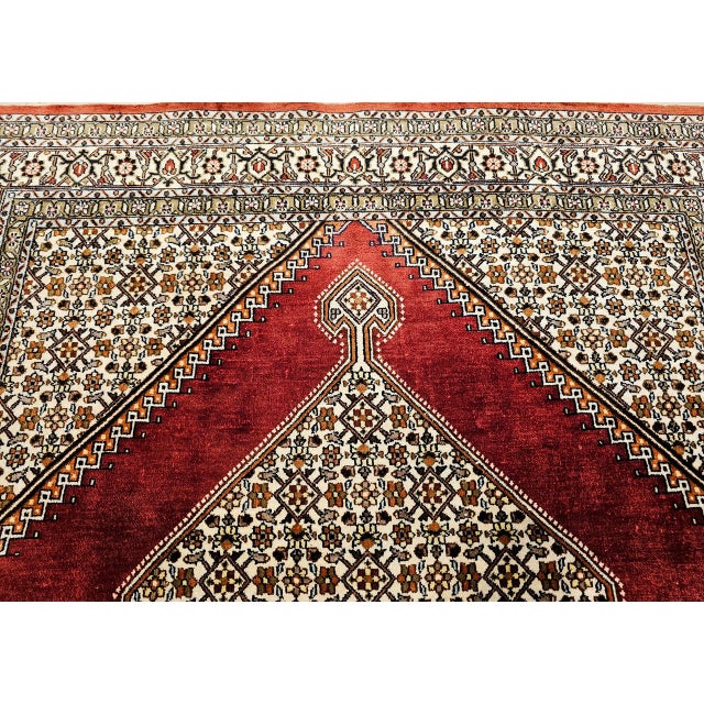 Vintage Persian Qum Area Rug, Hand-Knotted Silk, Herati Medallion Pattern, Ivory & Red, 4x6 For Sale - Image 9 of 16