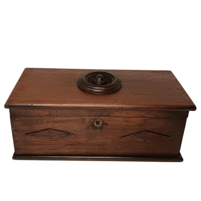 Antique Wood Box Dark Rustic Brown Diamond Design with Round Medallion Approximately 13.5" x 6" x 5" Weighs approximately...