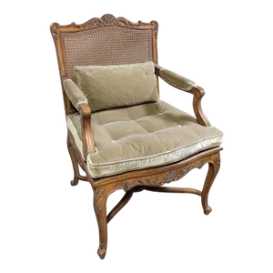Louis XV Style Beechwood Caned Open-Arm Bergere Chair