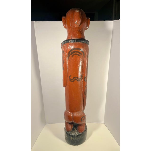 Vintage Bali Tribal Figural Carved Wooden Fertility Slit Drum Red Painted 38”h For Sale - Image 4 of 10