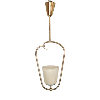 Mid-Century Scandinavian Brass Pendant Lamp with Glass Shade, 1950s For Sale