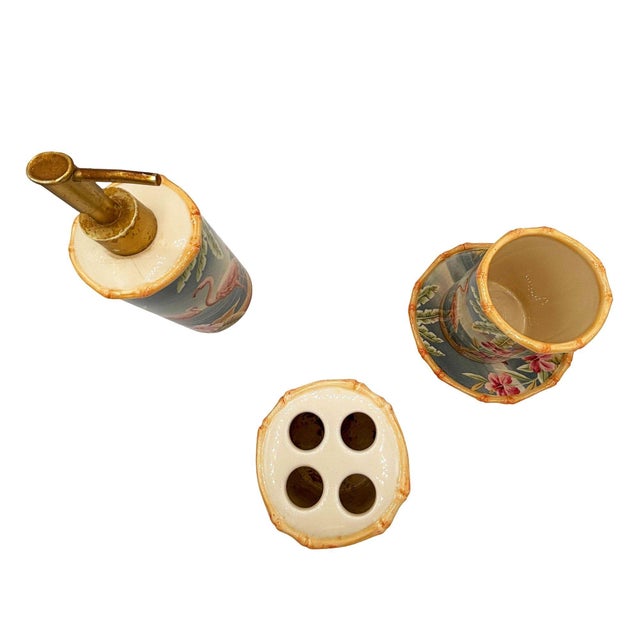 Modern Set of 3 1980's Hand-Painted Tropical "Palm Coast" Bathroom Sink Set by Carter Club For Sale - Image 3 of 8