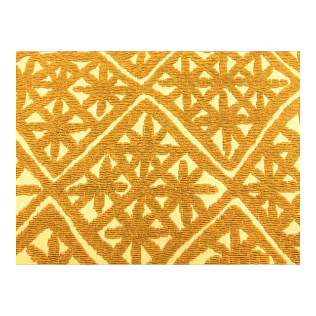 Designer Water & Stain Resistant Heavy Duty Mustard Gold Beige Floral Diamond Upholstery Fabric For Sale
