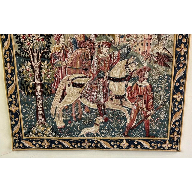 Vintage Gobly's Medieval Falcon Hunt Tapestry For Sale In Philadelphia - Image 6 of 12