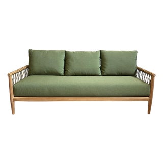 Outdoor Teak & Fern Green Sofa For Sale