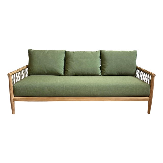 Outdoor Teak & Fern Green Sofa For Sale
