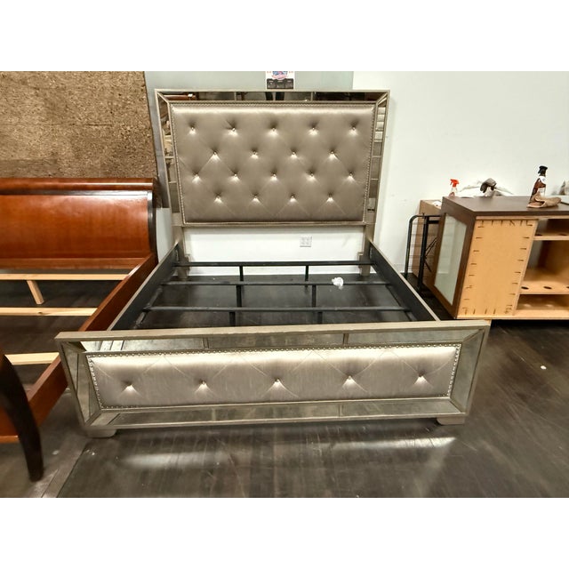 Champagne Eastern King Size Z Gallerie Ava Mirrored Tufted Bed For Sale - Image 8 of 12