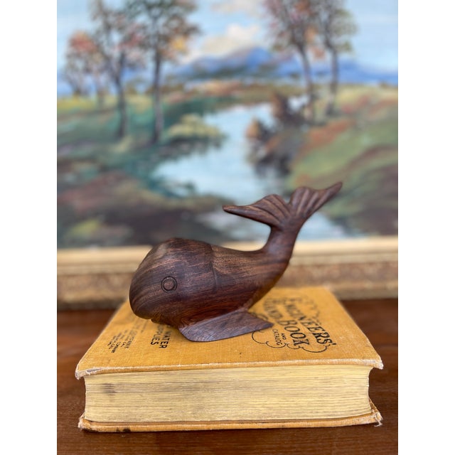 Mid-Century Modern 1960s Style Hand Carved Solid Walnut Whale Sculpture - Mid-Century Modern Nautical Decor. For Sale - Image 3 of 8