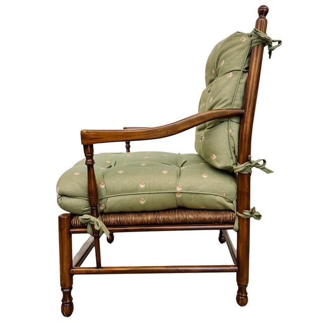 Late 20th Century Custom-Made Country French Ladderback Armchair and Ottoman Set by Calico Corners For Sale In San Diego - Image 6 of 18