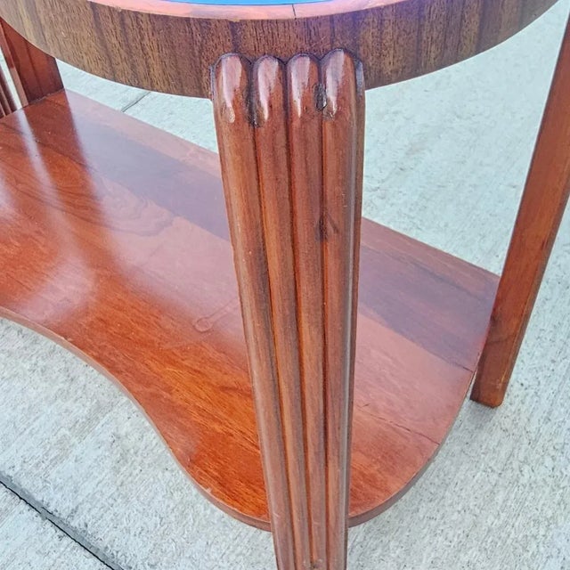 Pair of 1930s Art Deco Cobalt Blue Mirror Glass Tops Lamp Side Tables For Sale - Image 12 of 12