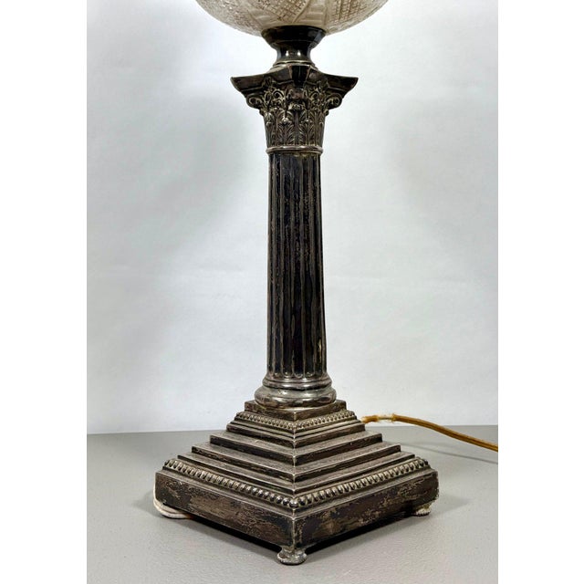 Stunning 29” 1875 Sheffield Sterling Silver and Cut Glass Corinthian Banquet Lamp For Sale - Image 15 of 18