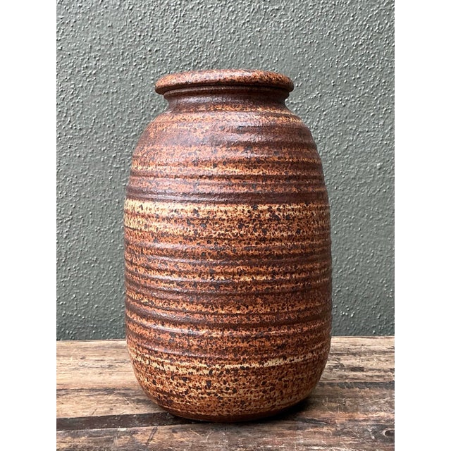Vintage Original Studio Pottery Striped Lidded Vase For Sale - Image 9 of 12