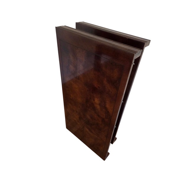 1980s Henredon Scene One Campaign Oak Burlwood Dining Room Parson Table Extension For Sale - Image 12 of 18