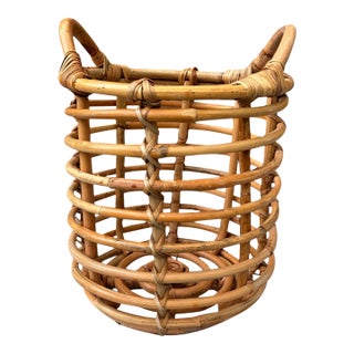 Vintage Open Bamboo Basket With Handles For Sale