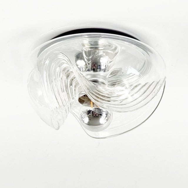 Stunning glass ceiling light/flush mount 'wave' model (also called 'futura') designed by koch & lowy for peill & putzler...