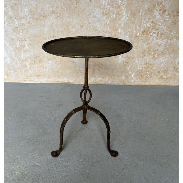 1950s Large Mid Century Iron Side Table With Riveted Tripod Base For Sale - Image 5 of 12