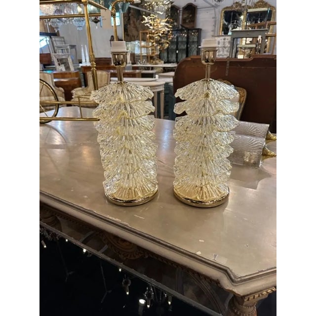 Pair of modern Murano gold glass and brass "ruffle" lamps. Perfect for today's transitional designs!