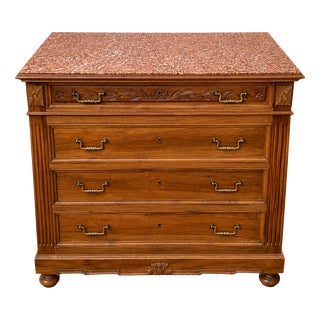 Neo-Renaissance Henri II Commode with Red Marble Top, 1960s For Sale