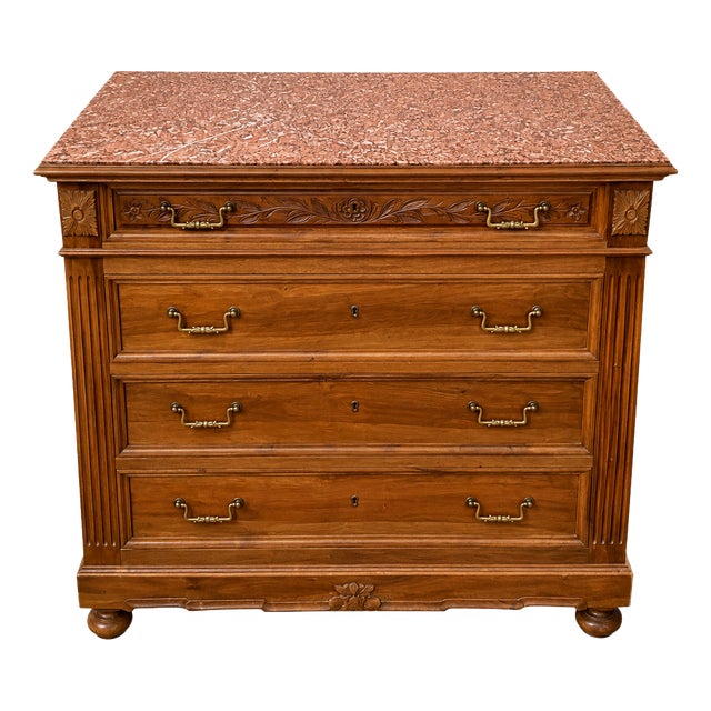 Neo-Renaissance Henri II Commode with Red Marble Top, 1960s For Sale