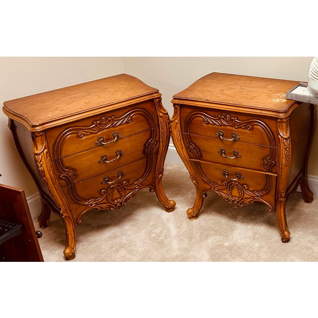 Set of vintage 1960’s circa John Cameron Distinctive Furniture French Provincial night stands; hand carved and solid...