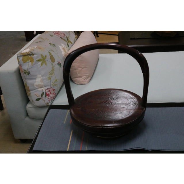 Wood basket with long handle. Floral painting on top. China 19 c.