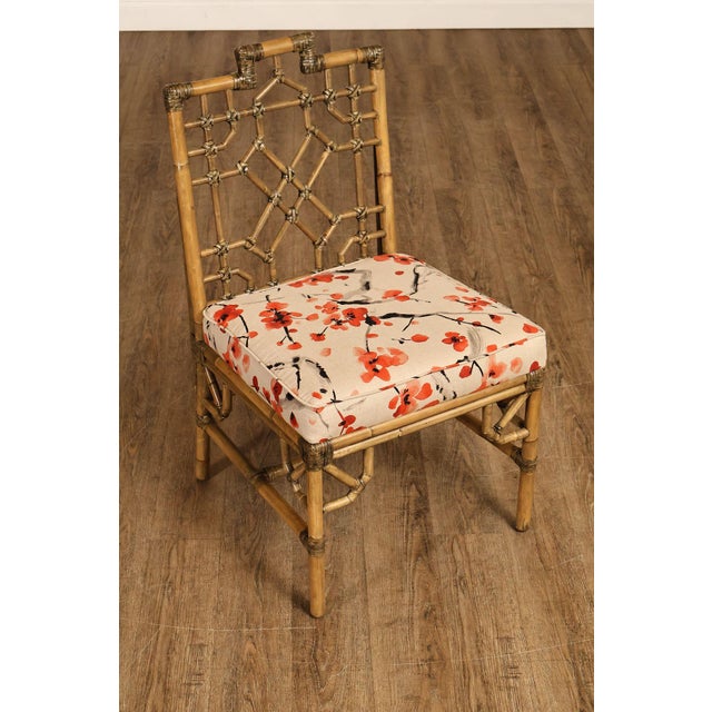 Late 20th Century Chinese Chippendale Style Set Of Four Rattan Bamboo Dining Chairs For Sale - Image 5 of 18