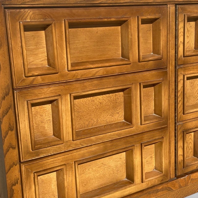 Vintage Brutalist Oak Geometric-Front Lowboy Dresser, Mid-Century For Sale - Image 10 of 18