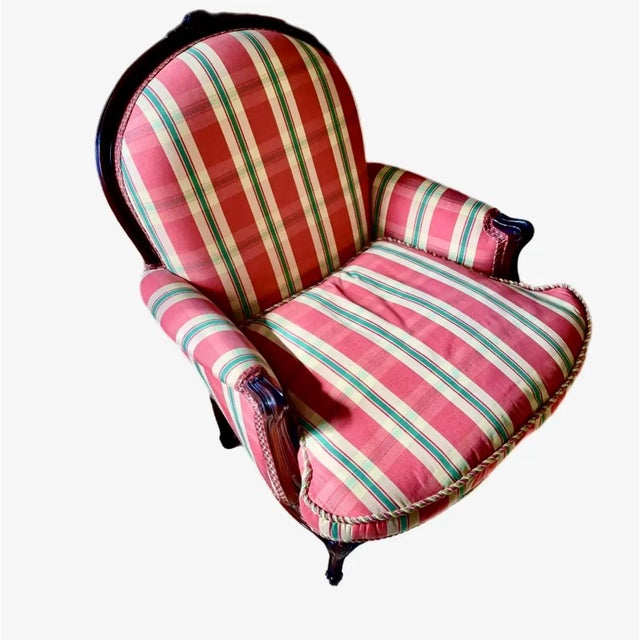 19th C. French Louis XV Style Oak Bergère in Custom Upholstery For Sale - Image 4 of 12