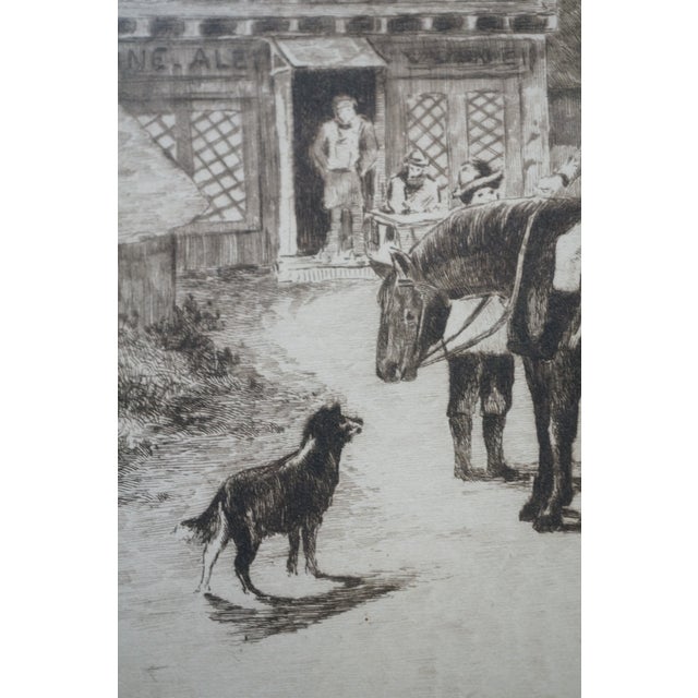 Black Antique Ernest C Rost Wayside Inn Horse Cottage Country Road Etching 27" For Sale - Image 8 of 12