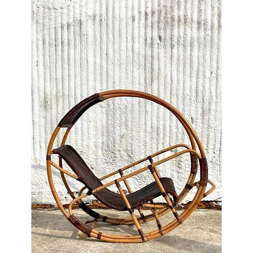 Late 20th Century Vintage Coastal Italian Wrapped Rattan After Franco Bettonica “Donaoldo”:Rocking Chair — additional photo 5