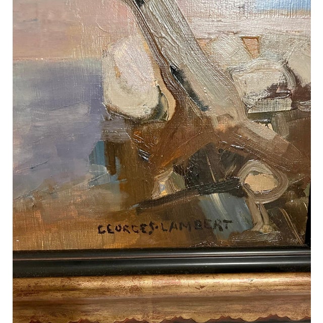 Post Impressionist Georges Lambert, French Harbor Oil Painting Ecole Paris George Lambert Houses on the Water For Sale - Image 3 of 7