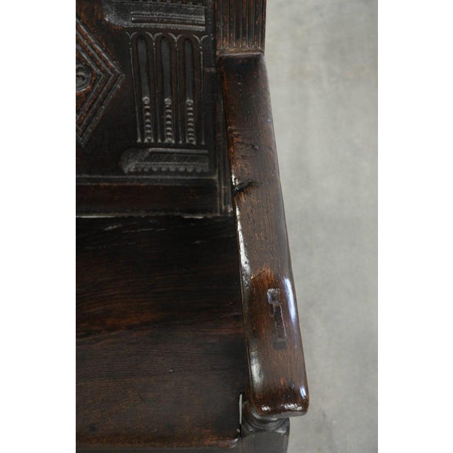 Antique English Oak Wainscot Chair with Wood Carving For Sale - Image 8 of 14
