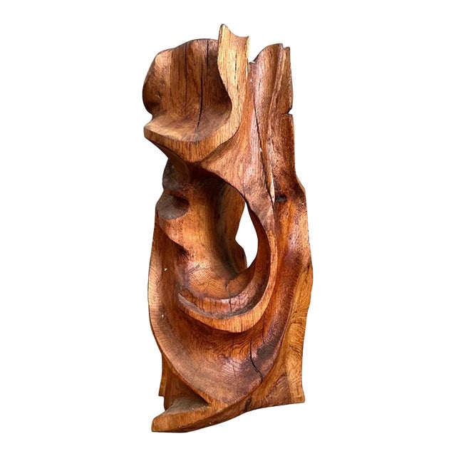 Vintage Abstract Carved Wood Sculpture For Sale