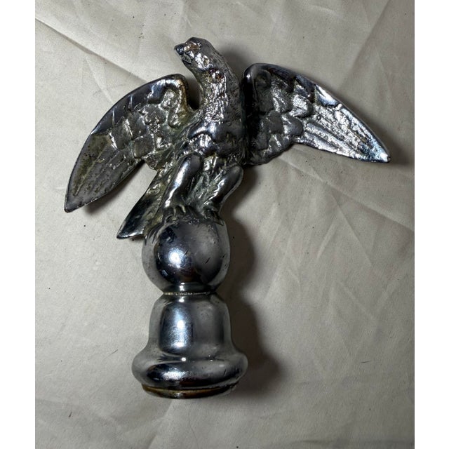 1940s Antique Heavy Solid Chrome Plated Brass Open Winged Eagle Bird Flag Finial For Sale - Image 5 of 9