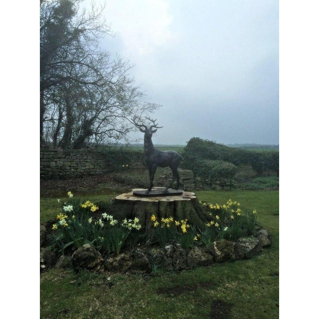 Life-Size Cast Iron Stag Garden Sculpture with Antlers For Sale - Image 4 of 7