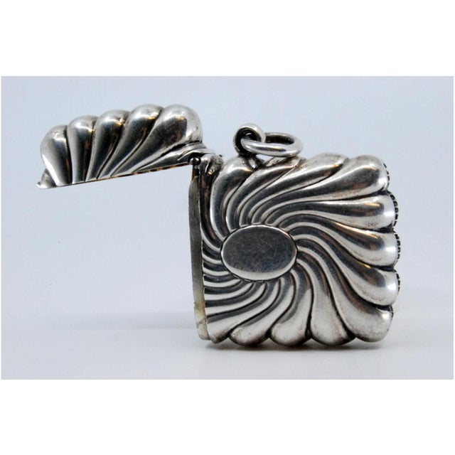 Metal Vortex-Shaped Embossed Silver Matchbox with Monogram Card For Sale - Image 7 of 11